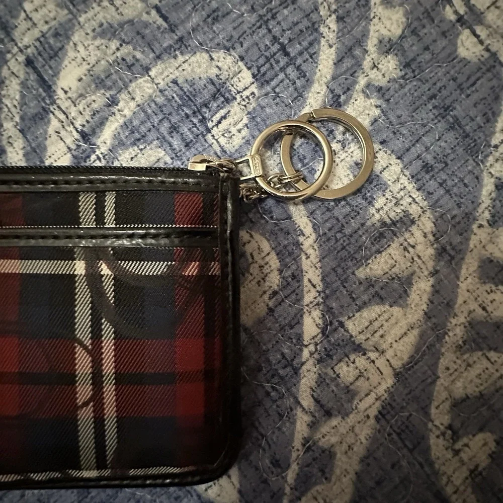 Coach Poppy Tartan Mini Skinny Wallet Pink Multicolor
